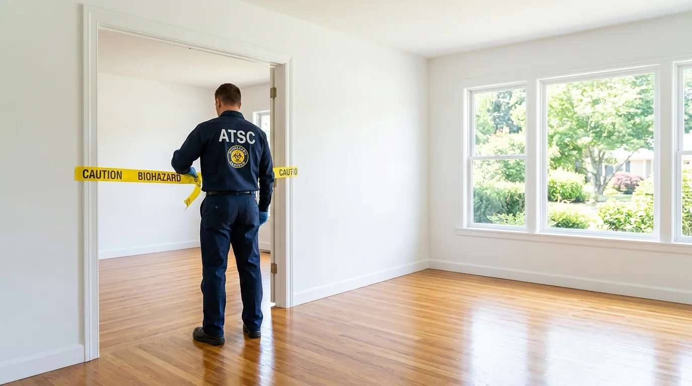 Certified biohazard cleanup crew performing Decomposition Cleanup in Enfield